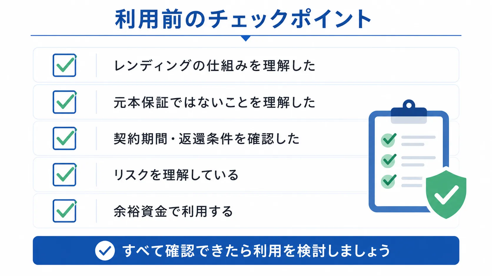 PBR LENDINGの利用前のチェックポイントをまとめた図